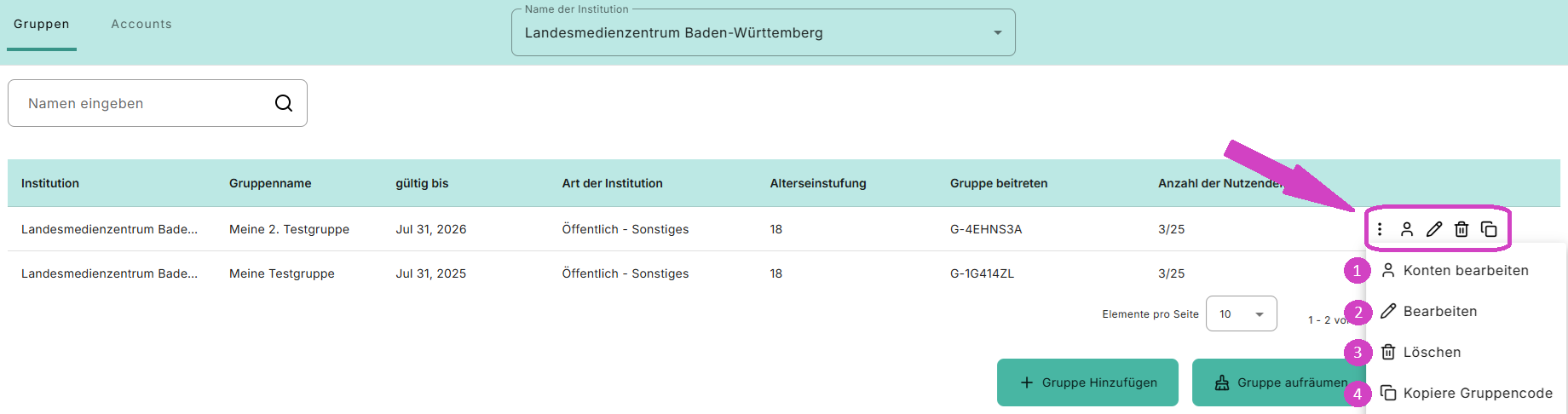 Gruppen Übersicht