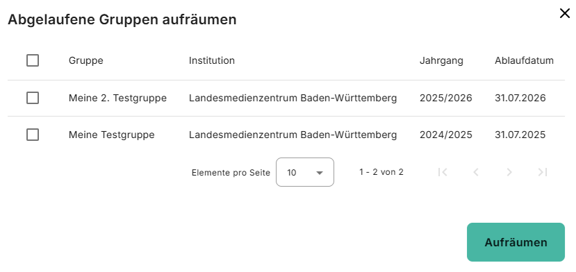 mehrere gruppen löschen